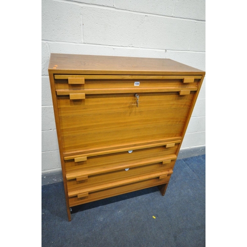 1392 - A MID CENTURY DANISH STYLE WALNUT FALL FRONT BUREAU, with a single drawer, above the fall front door... 