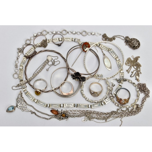 110 - AN ASSORTMENT OF SILVER AND WHITE METAL JEWELLERY, to include an AF silver ring, hallmarked silver B... 