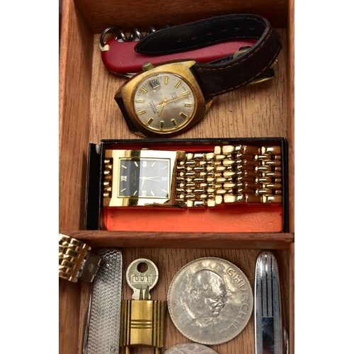 126 - A BOX OF ASSORTED WRISTWATCHES, five gents wristwatches, names to include Montine, Imado, Ben Sherma... 