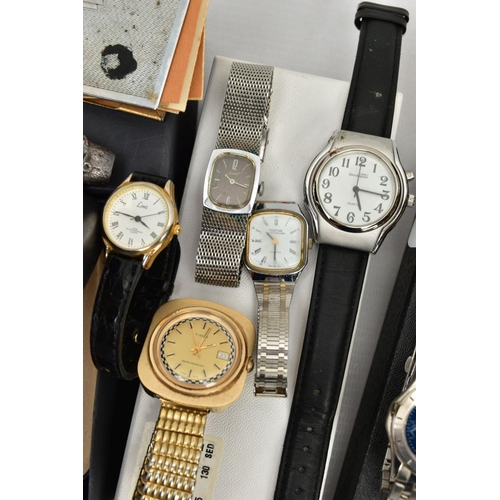 127 - A BOX OF ASSORTED WRISTWATCHES, to include a Maurice Lacroix wristwatch, model number M12021, a boxe... 