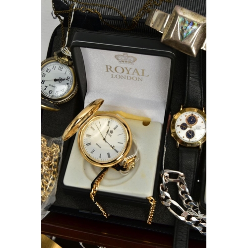 129 - A BOX OF ASSORTED WATCHES, to include a Citizen quartz gents wristwatch, model number 30601279, two ... 