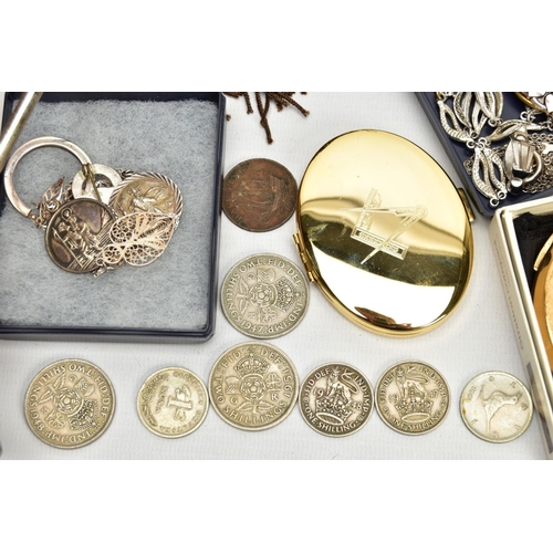 136 - A BOX OF ASSORTED ITEMS, to include a selection of white metal jewellery, some stamped silver, appro... 