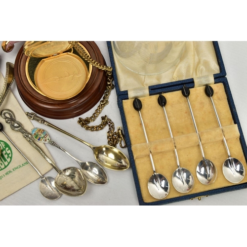 140 - A BOX OF ASSORTED ITEMS, to include a Franklin Mint 'John Wayne' collector pocket watch, together wi... 