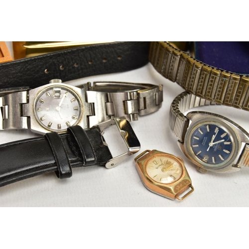 142 - A BOX OF ASSORTED WATCHES, to include ladies and gents wristwatches and watch heads, names to includ... 