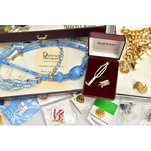 143 - A BOX OF ASSORTED COSTUME JEWELLERY, to include a Christian Dior gold tone and imitation pearl neckl... 