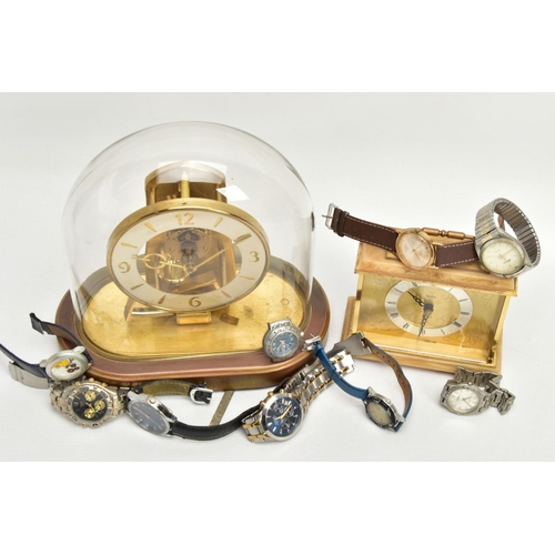 146 - A BOX OF WRISTWATCHES AND CLOCKS, to include a selection of gents wristwatches, names to include 'Ro... 