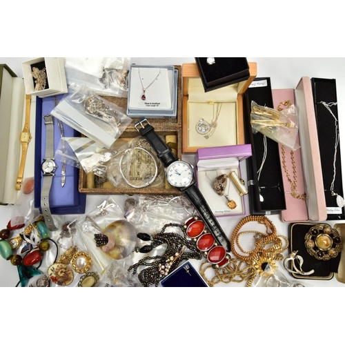 148 - A SELECTION OF SILVER AND WHITE METAL JEWELLERY, to include two boxed cubic zirconia set pendant nec... 