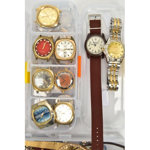 150 - A SELECTION OF LADIES AND GENTS WRISTWATCHES, to include four small plastic boxes with various fashi... 