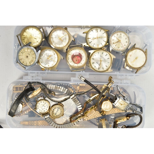 150 - A SELECTION OF LADIES AND GENTS WRISTWATCHES, to include four small plastic boxes with various fashi... 