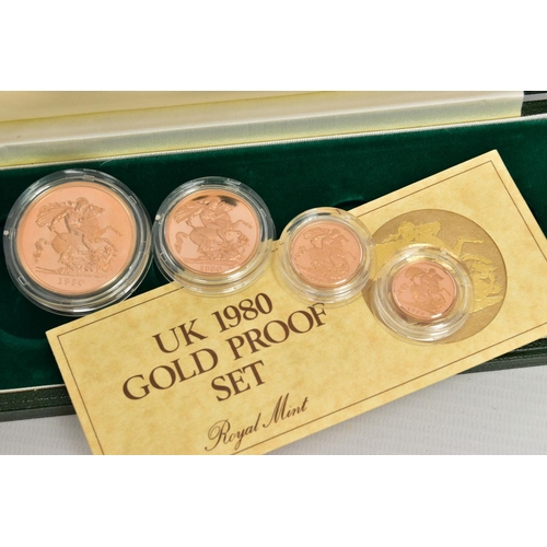 168 - A UNITED KINGDOM 1980 GOLD PROOF FOUR COIN SOVEREIGN SET, consisting of five pounds, double, full an... 