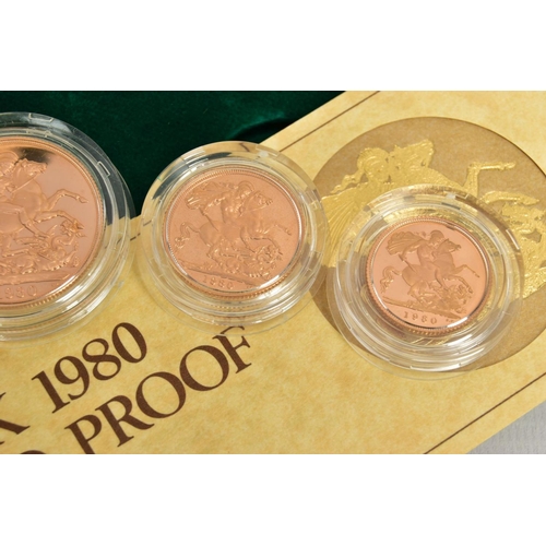 168 - A UNITED KINGDOM 1980 GOLD PROOF FOUR COIN SOVEREIGN SET, consisting of five pounds, double, full an... 