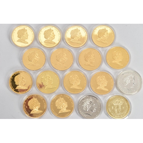 175 - A BAG CONTAINING 14X ROYALTY THEMED GOLD LAYERED COMMEMORATIVES MAINLY 2007, A 2007 SILVER TWO POUND... 