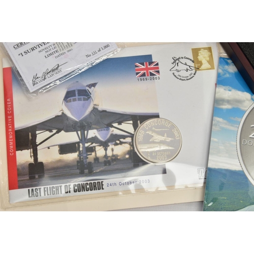 178 - A PACKET CONTAINING SILVER AND OTHER COINS, to include a cased jersey 2014 silver proof red arrows f... 