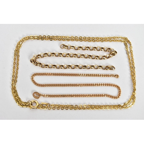 179 - AF GOLD CHAINS AND ONE OTHER, scrap gold to include a broken yellow metal belcher chain piece, a bro... 