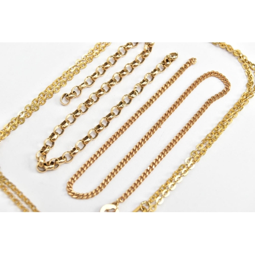 179 - AF GOLD CHAINS AND ONE OTHER, scrap gold to include a broken yellow metal belcher chain piece, a bro... 