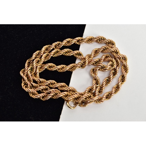 18 - A 9CT GOLD ROPE TWIST CHAIN, fitted with a spring clasp, hallmarked 9ct Sheffield import, length 460... 