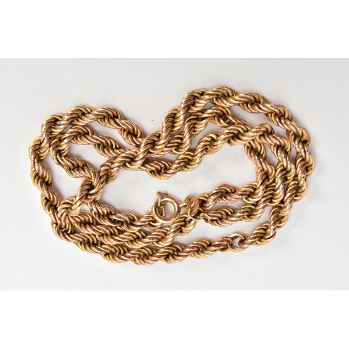 18 - A 9CT GOLD ROPE TWIST CHAIN, fitted with a spring clasp, hallmarked 9ct Sheffield import, length 460... 