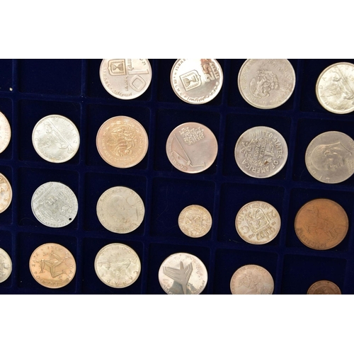 184 - AN ALUMINIUM COIN CASE AND OTHER COIN CASE OF MIXED WORLD COINS WITH LOTS OF CROWN SIZE AND OTHER CO... 