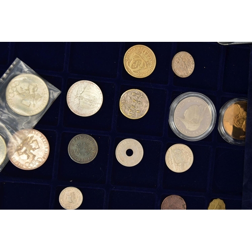 184 - AN ALUMINIUM COIN CASE AND OTHER COIN CASE OF MIXED WORLD COINS WITH LOTS OF CROWN SIZE AND OTHER CO... 