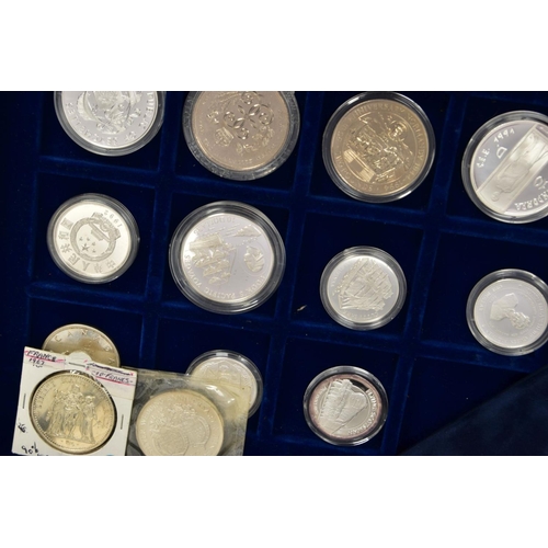 184 - AN ALUMINIUM COIN CASE AND OTHER COIN CASE OF MIXED WORLD COINS WITH LOTS OF CROWN SIZE AND OTHER CO... 