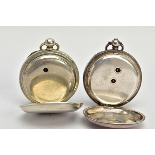 192 - TWO OPEN FACE POCKET WATCHES, the first a white metal pocket watch with a white ceramic dial signed ... 