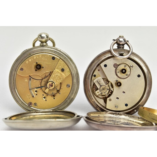 192 - TWO OPEN FACE POCKET WATCHES, the first a white metal pocket watch with a white ceramic dial signed ... 