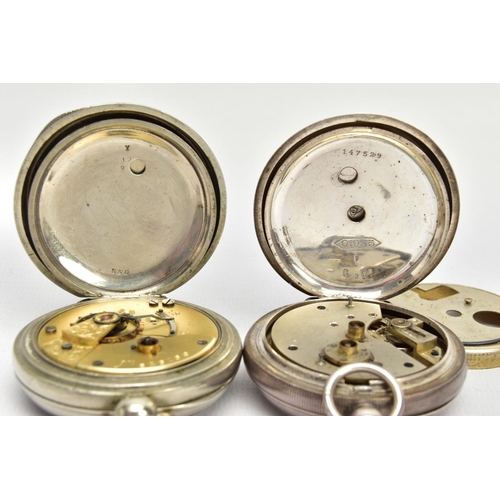 192 - TWO OPEN FACE POCKET WATCHES, the first a white metal pocket watch with a white ceramic dial signed ... 