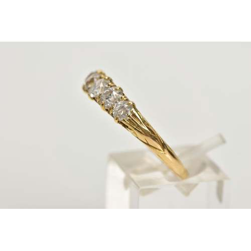 194 - A YELLOW METAL FIVE STONE DIAMOND RING, designed with a row of five old cut diamonds, estimated tota... 