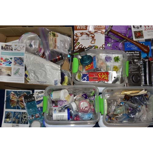 197 - FOUR BOXES OF ASSORTED JEWELLERY MAKING EQUIPTMENT, large quantity of items to include various boxes... 