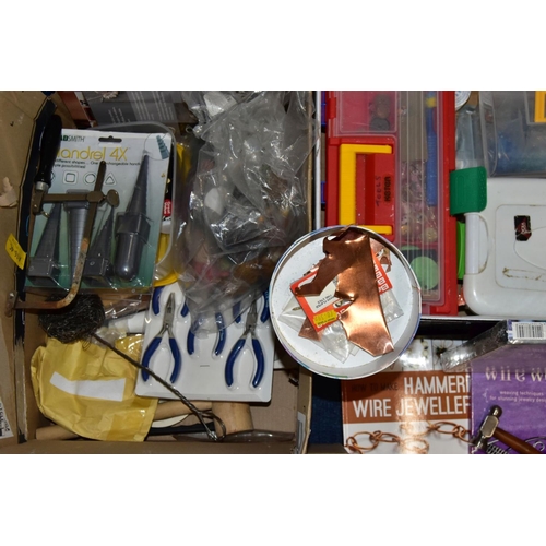 197 - FOUR BOXES OF ASSORTED JEWELLERY MAKING EQUIPTMENT, large quantity of items to include various boxes... 