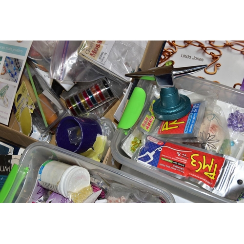 197 - FOUR BOXES OF ASSORTED JEWELLERY MAKING EQUIPTMENT, large quantity of items to include various boxes... 