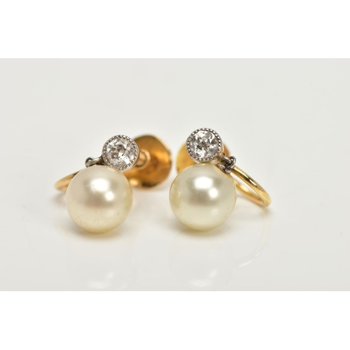 26 - A PAIR OF YELLOW METAL EARRINGS, non-pierced screw back earrings each set with an old cut diamond in... 