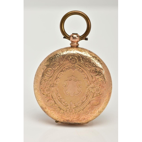 29 - A GOLD CASED LADIES POCKET WATCH, a key wound movement, round white dial with gold tone floral detai... 