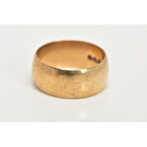 30 - A WIDE 9CT GOLD BAND RING, plain polished design, approximate width 8.7mm, hallmarked 9ct London, ri... 