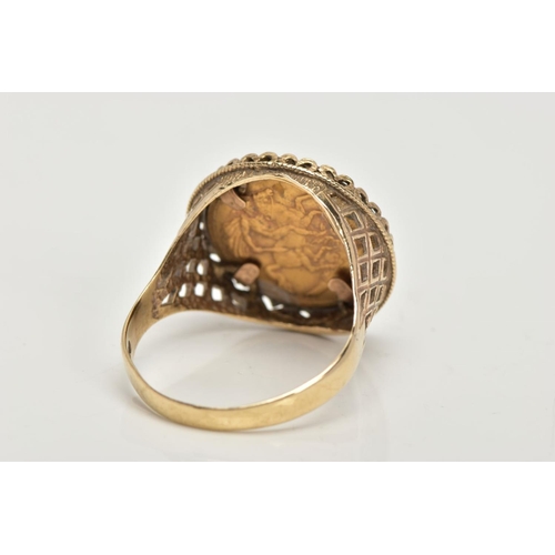 32 - A 9CT GOLD HALF SOVEREIGN RING, an 1898 half sovereign coin mounted into a basket style ring mount, ... 