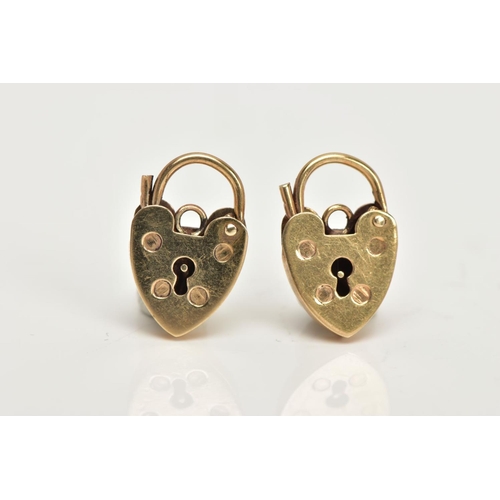 42 - TWO 9CT GOLD HEART PADLOCKS,  two small yellow gold padlocks, approximate dimensions length 16mm x w... 