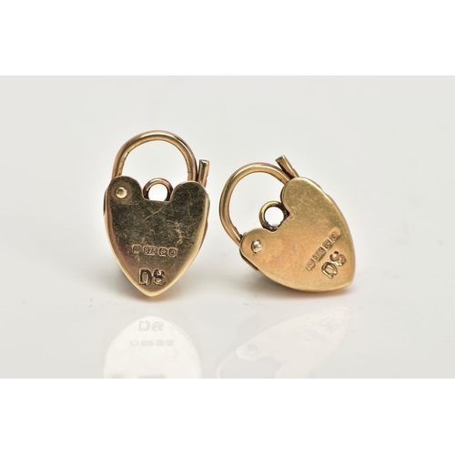 42 - TWO 9CT GOLD HEART PADLOCKS,  two small yellow gold padlocks, approximate dimensions length 16mm x w... 