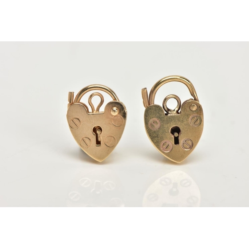 43 - TWO 9CT GOLD HEART PADLOCKS,  two small yellow gold padlocks, the first approximate dimensions lengt... 