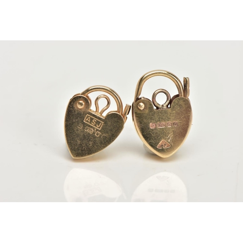 43 - TWO 9CT GOLD HEART PADLOCKS,  two small yellow gold padlocks, the first approximate dimensions lengt... 