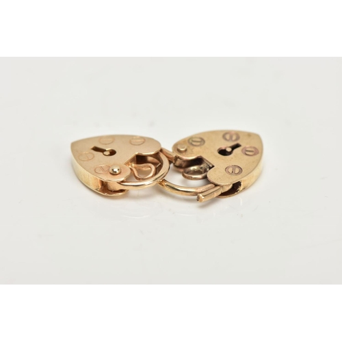 43 - TWO 9CT GOLD HEART PADLOCKS,  two small yellow gold padlocks, the first approximate dimensions lengt... 