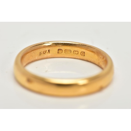 45 - A 22CT GOLD BAND RING, a plain polished courted band ring, approximate width 4mm, hallmarked 22ct Bi... 