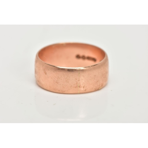 46 - A 9CT GOLD BAND RING, a plain polished courted rose gold, band ring, approximate width 8mm, hallmark... 