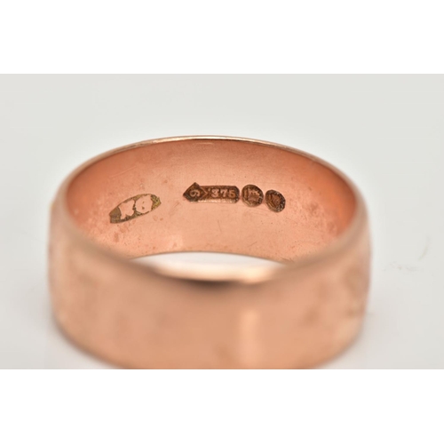 46 - A 9CT GOLD BAND RING, a plain polished courted rose gold, band ring, approximate width 8mm, hallmark... 