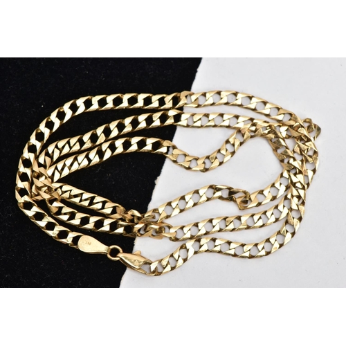 47 - A 9CT GOLD CURB LINK CHAIN, a yellow gold flat cub link chain necklace, fitted with a lobster clasp,... 