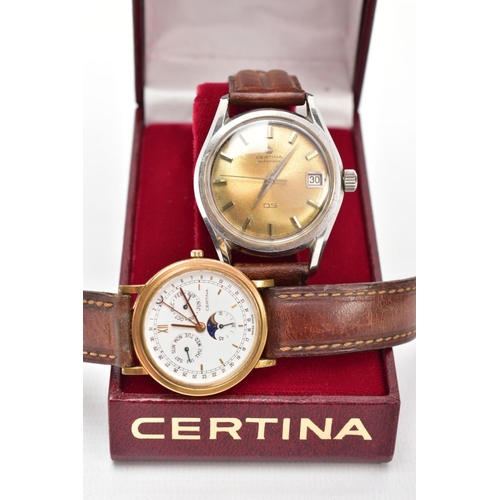 67 - TWO GENTS CERTINA WRISTWATCHES, the first a hand wound movement, gold tone dial signed 'Certina auto... 