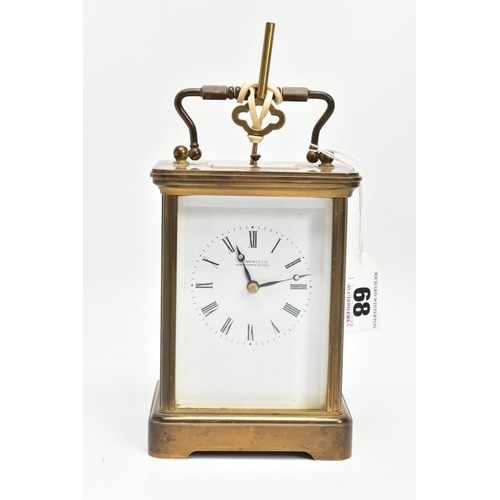 68 - A NATHAN & CO CARRIAGE CLOCK, a key wound movement, white dial signed 'Nathan & Co Birmingham & Soli... 