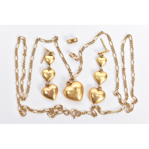 76 - A 9CT GOLD PENDANT NECKLACE AND MATCHING EARRINGS, plain polished puffy heart pendant, hallmarked 9c... 