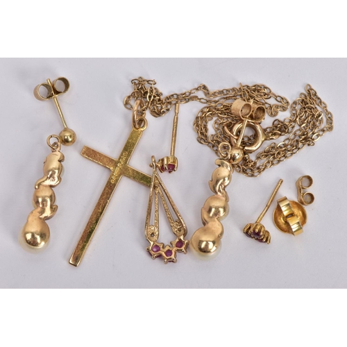 79 - A PAIR OF CULTURED PEARL EARRINGS, A CROSS PENDANT WITH CHAIN AND TWO OTHER EARRINGS, the cultured p... 