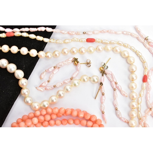 81 - A CULTURED PEARL NECKLACE AND BRACELET, WITH OTHER PIECES, single strand of slightly graduated cultu... 