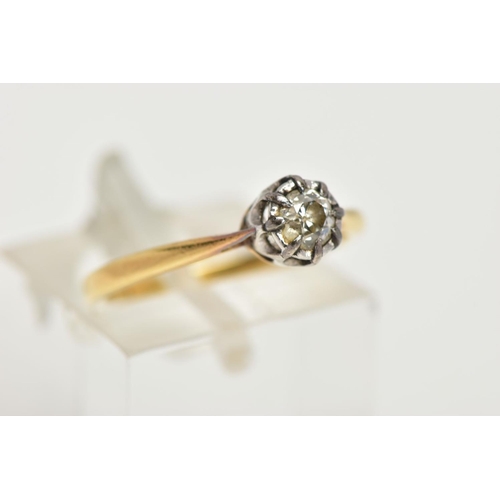 89 - A SINGLE STONE DIAMOND RING, an old cut diamond bezel and prong set in white metal, estimated total ... 